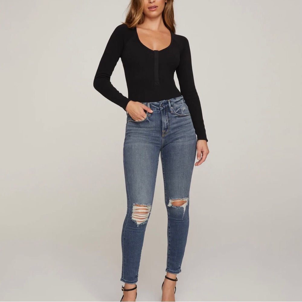 NWT Good American Good legs Highrise crop Distressed skinny jeans size 6, 690-18